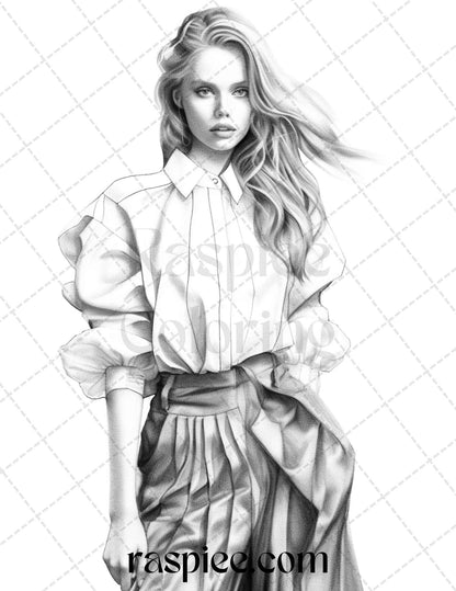 50 Streetwear Fashion Grayscale Coloring Pages Printable for Adults, PDF File Instant Download