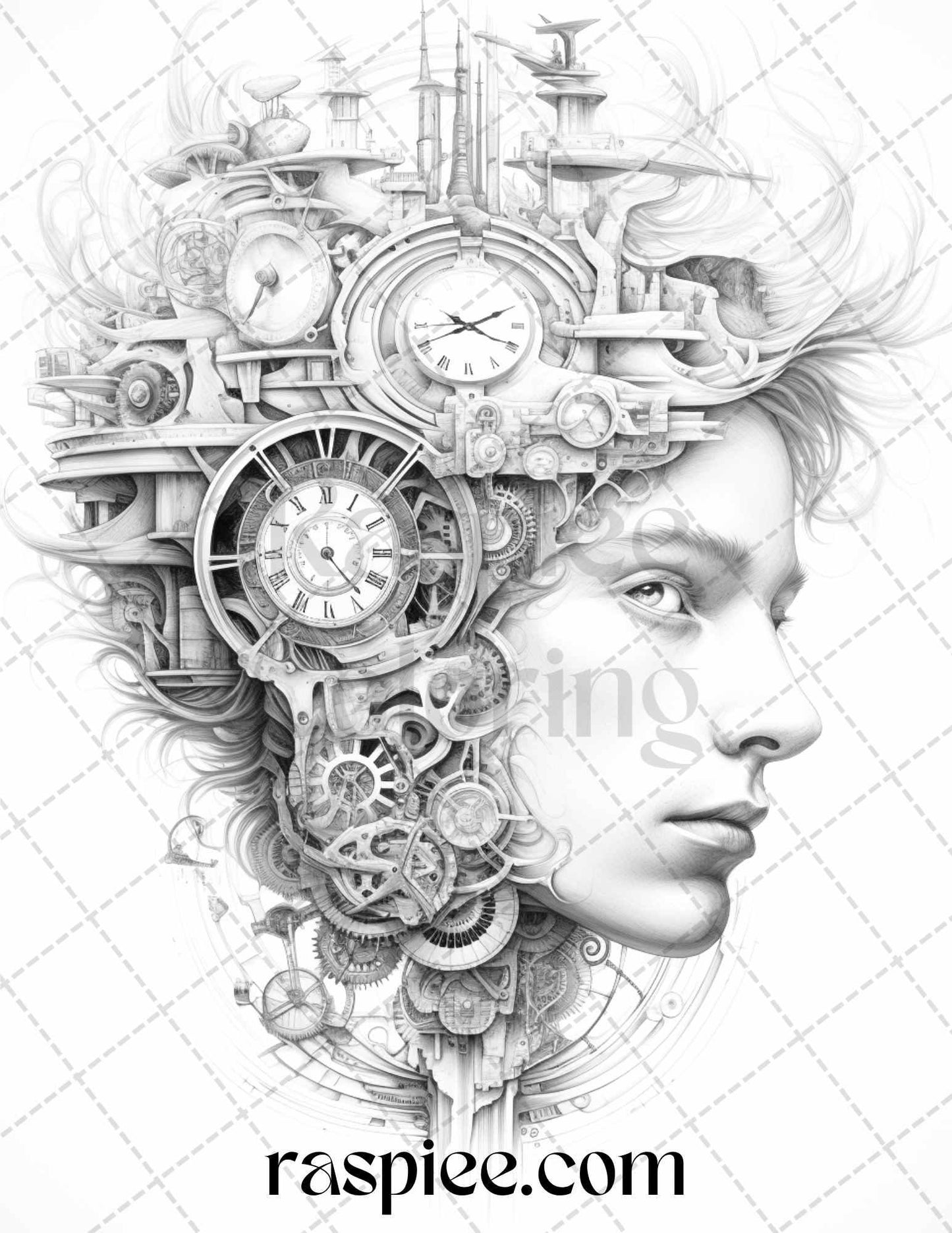 60 Enchanting Surrealism Grayscale Coloring Pages Printable for Adults, PDF File Instant Download