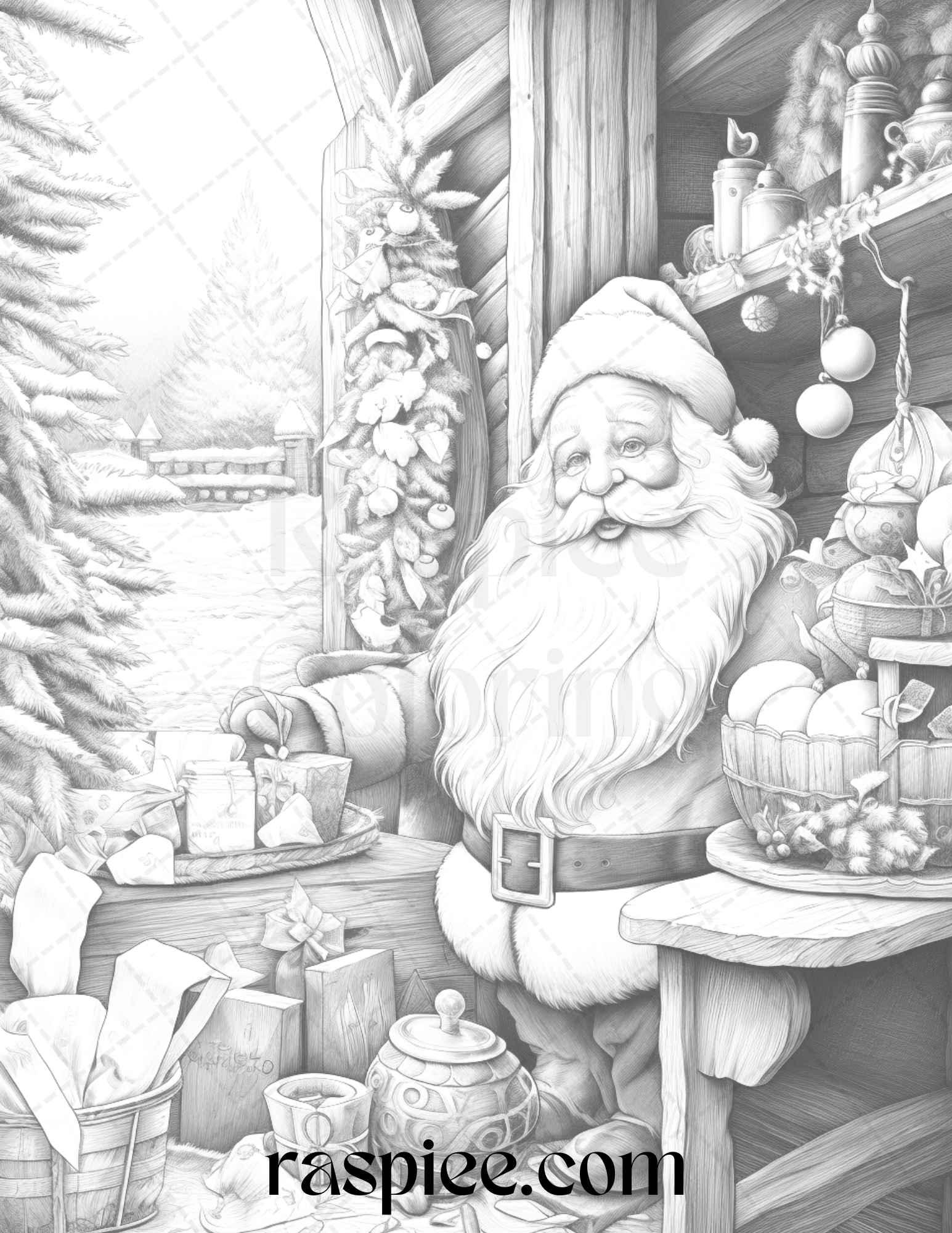 90 Merry Christmas Grayscale Coloring Pages Printable for Adults, PDF File Instant Download