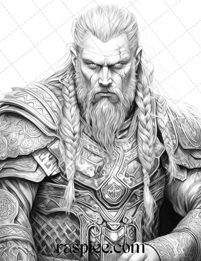 55 Viking Warriors Portrait Grayscale Coloring Pages Printable for Adults, PDF File Instant Download