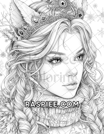 60 Fantasy Beauties Grayscale Adult Coloring Pages Printable PDF Instant Download
