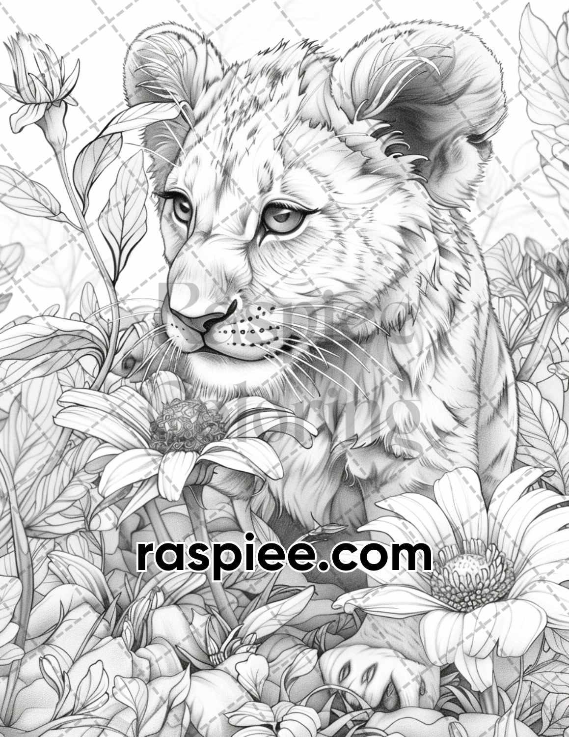 77 Baby Animals with Flowers Grayscale Adult Coloring Pages Printable PDF Instant Download