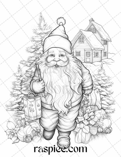 60 Christmas Gnomes Grayscale Coloring Pages Printable for Adults and Kids, PDF File Instant Download