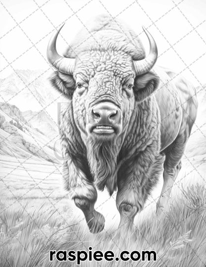 55 Wild Animals Grayscale Coloring Pages for Adults, Printable PDF Instant Download