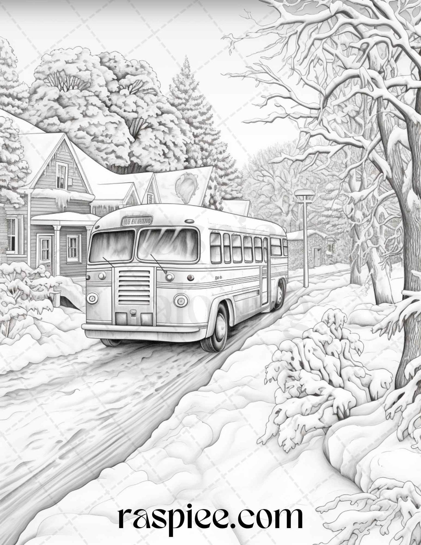 Winter Scenery Grayscale Coloring Pages Printable, Relaxing Snowy Landscapes, PDF File Instant Download