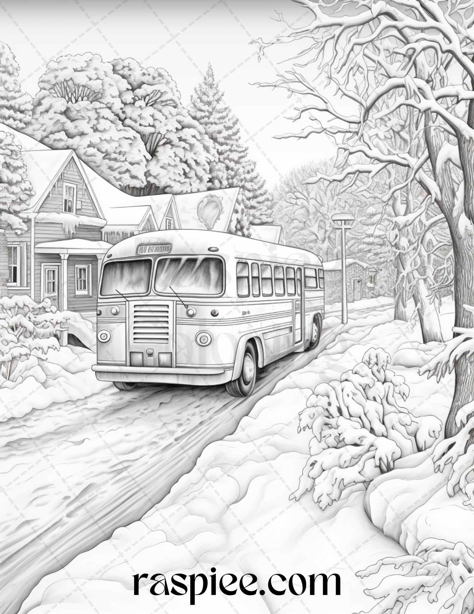 Winter Scenery Grayscale Coloring Pages Printable, Relaxing Snowy Landscapes, PDF File Instant Download