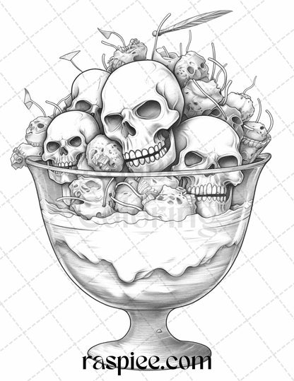 68 Halloween Spooky Desserts Grayscale Coloring Pages Printable for Adults, PDF File Instant Download
