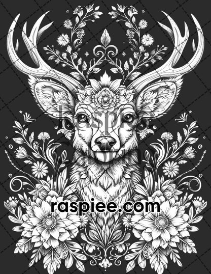 87 Spirit Animals Grayscale Adult Coloring Pages Printable PDF Instant Download