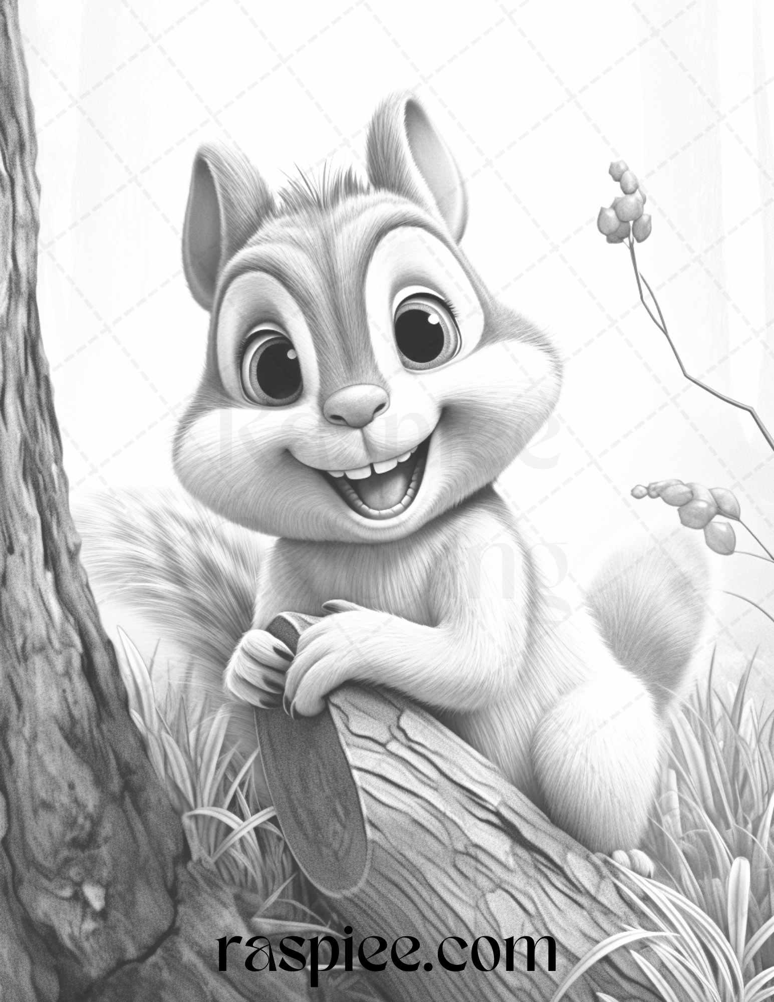 52 Adorable Squirrels Grayscale Coloring Pages Printable for Adults Kids, PDF File Instant Download