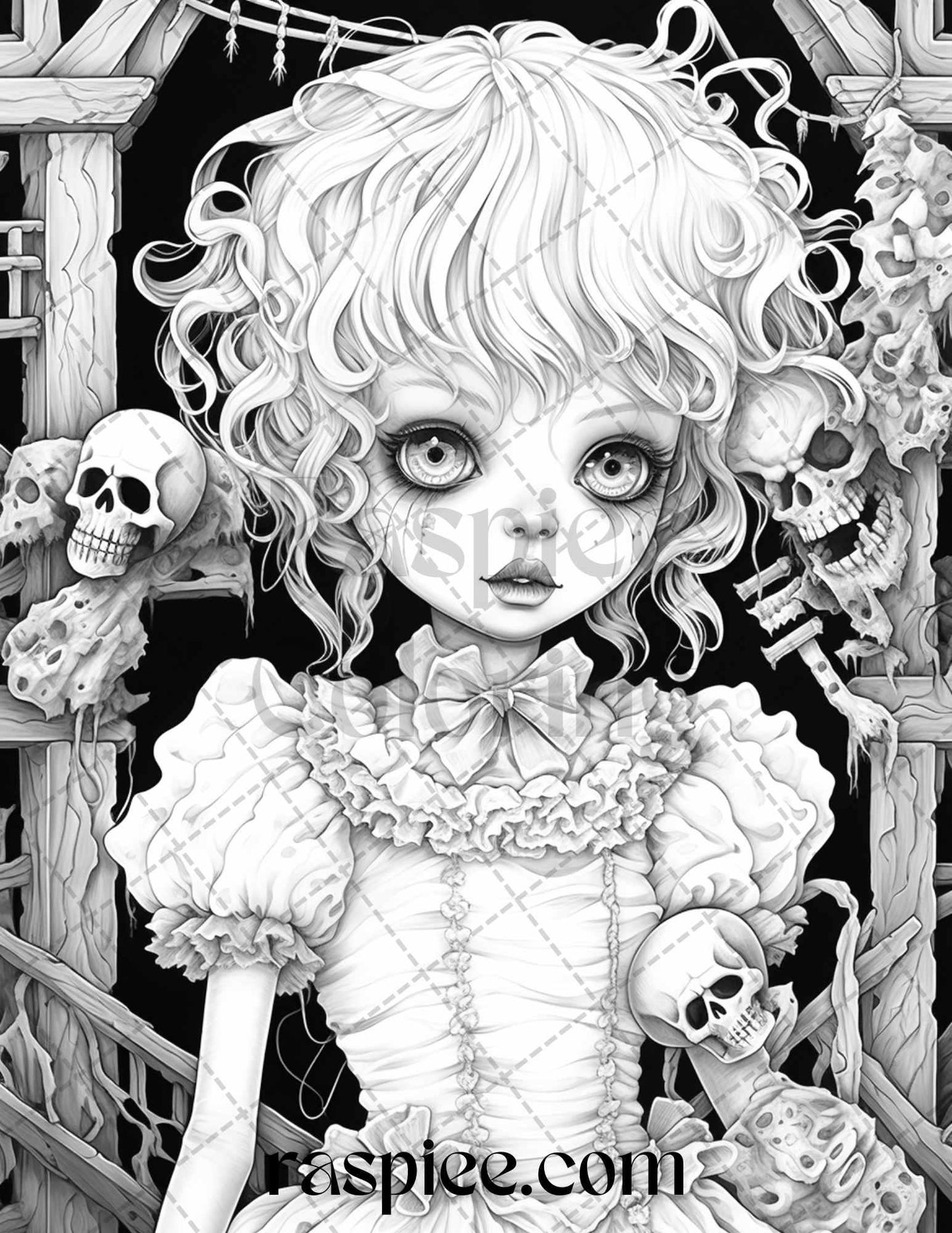 50 Scary Victorian Dolls Grayscale Coloring Pages Printable for Adults, PDF File Instant Download