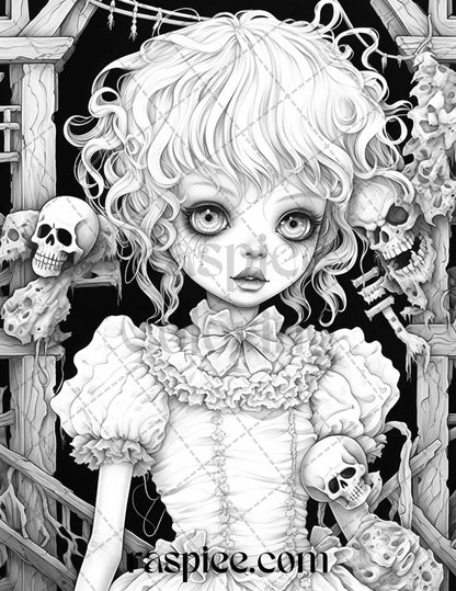 50 Scary Victorian Dolls Grayscale Coloring Pages Printable for Adults, PDF File Instant Download