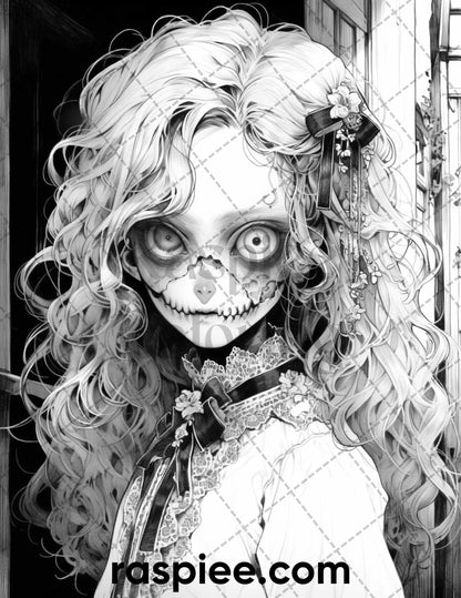 60 Horror Beauties Grayscale Coloring Pages Printable for Adults, PDF File Instant Download