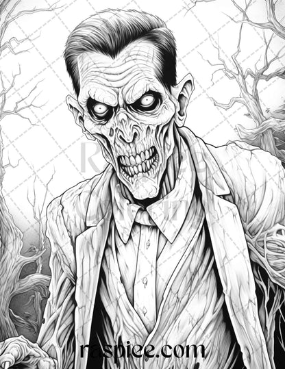60 Halloween Vampire Grayscale Coloring Pages Printable for Adults, PDF File Instant Download
