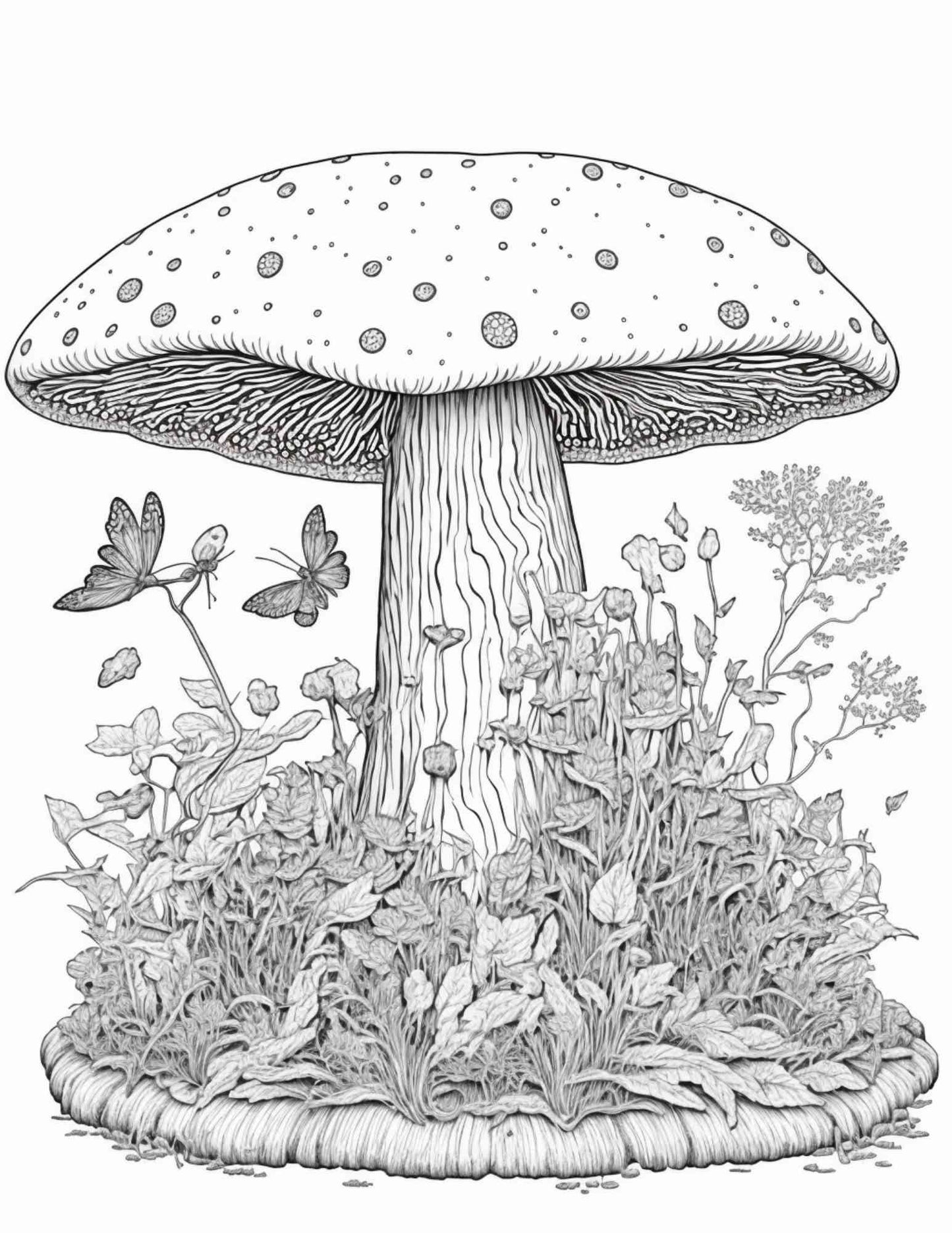 100 Mushroom Forest Coloring Pages Printable for Adults and Kids, Grayscale Coloring Book, Printable PDF File Instant Download