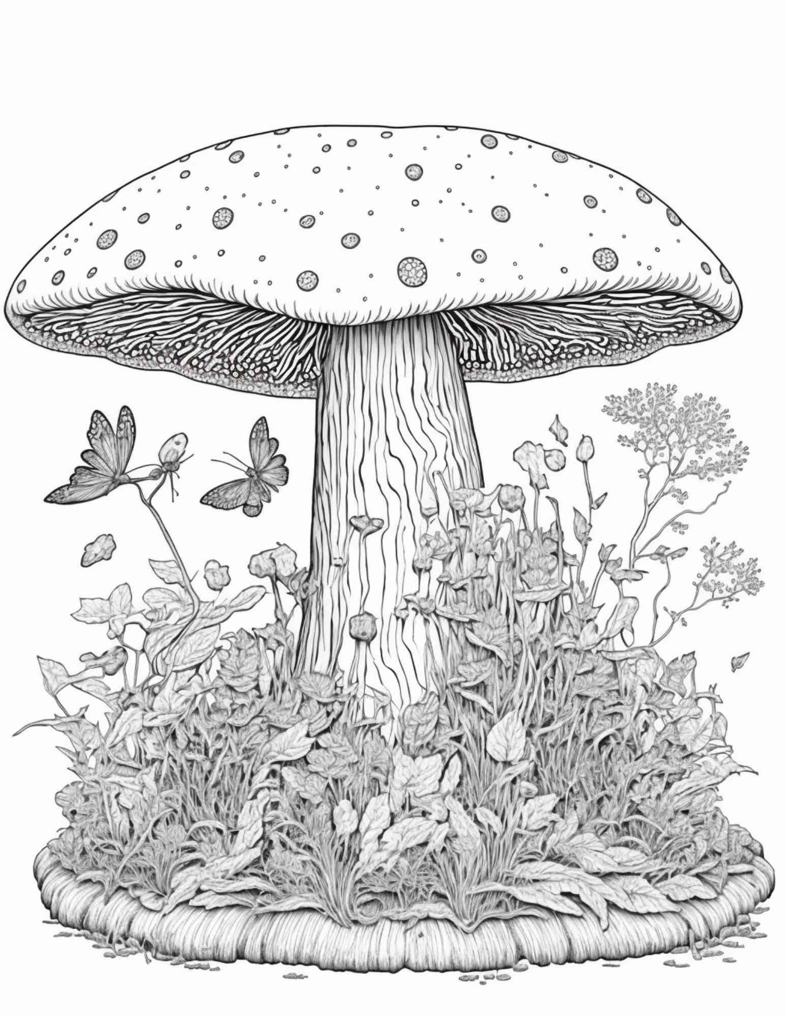 100 Mushroom Forest Coloring Pages Printable for Adults and Kids, Grayscale Coloring Book, Printable PDF File Instant Download