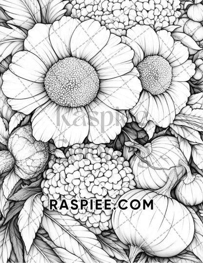Seasonal Flowers Adult Coloring Pages Printable PDF Instant Download