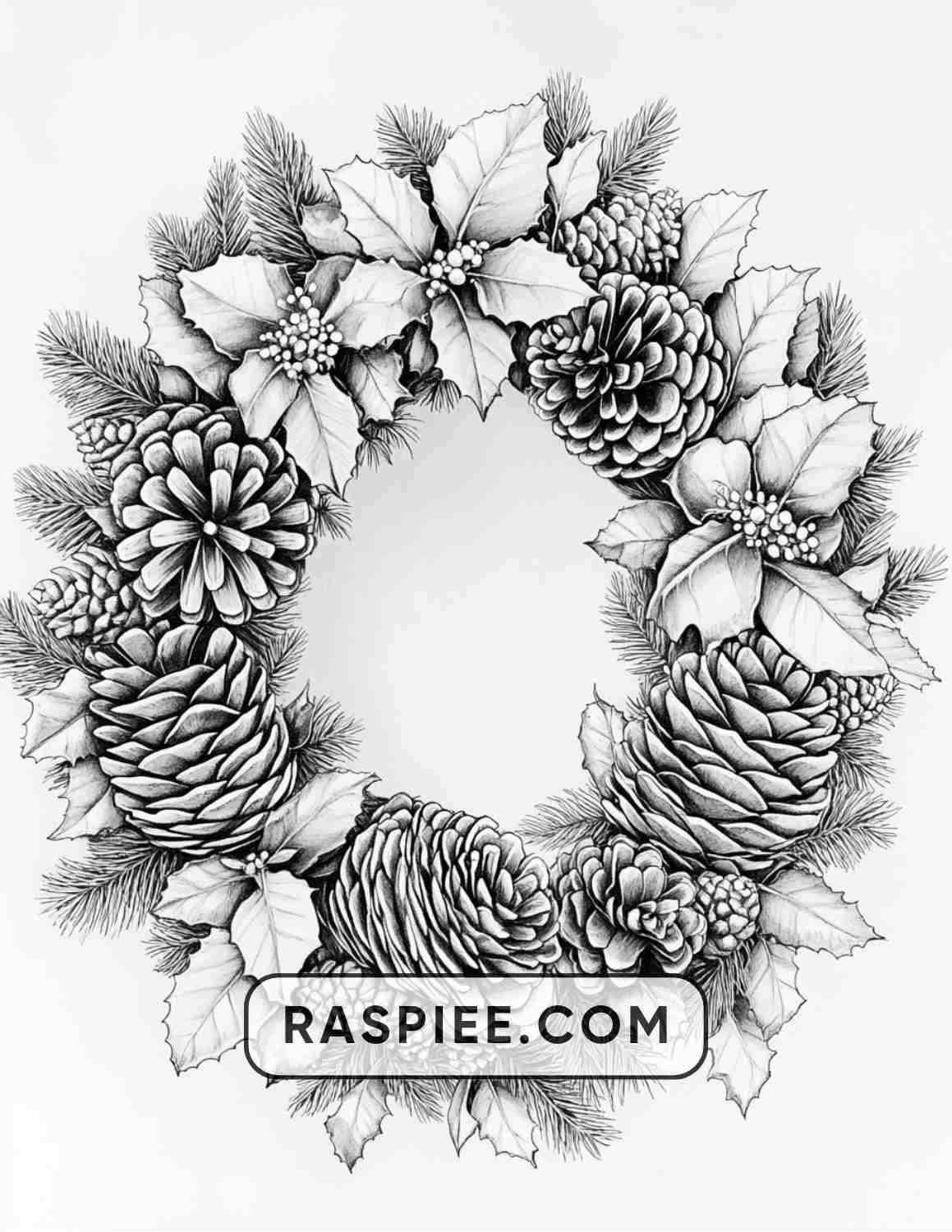 72 Christmas Wreaths Adult Coloring Pages