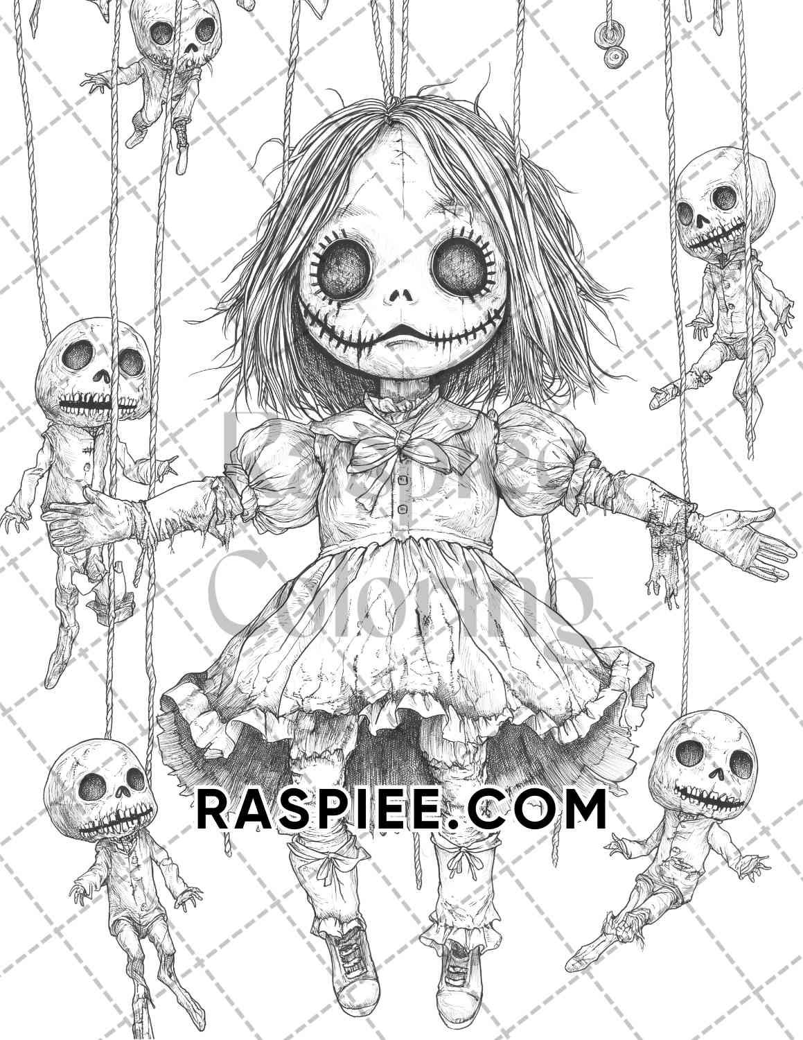 Haunted Dolls Halloween Horror Adult Coloring Pages Printable PDF Instant Download