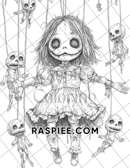 Haunted Dolls Halloween Horror Adult Coloring Pages Printable PDF Instant Download
