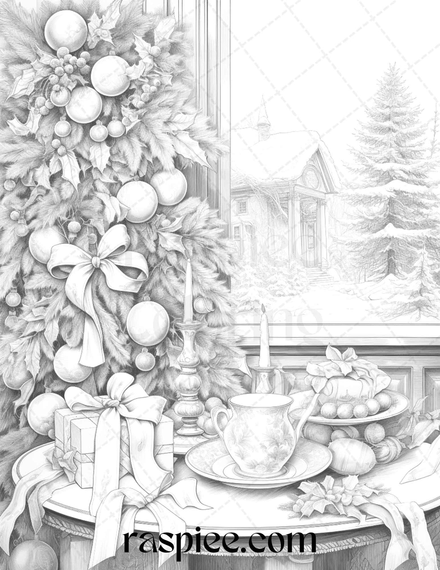 90 Merry Christmas Grayscale Coloring Pages Printable for Adults, PDF File Instant Download