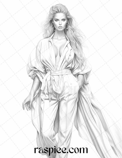Fashion Show Grayscale Coloring Pages Printable for Adults, PDF File Instant Download