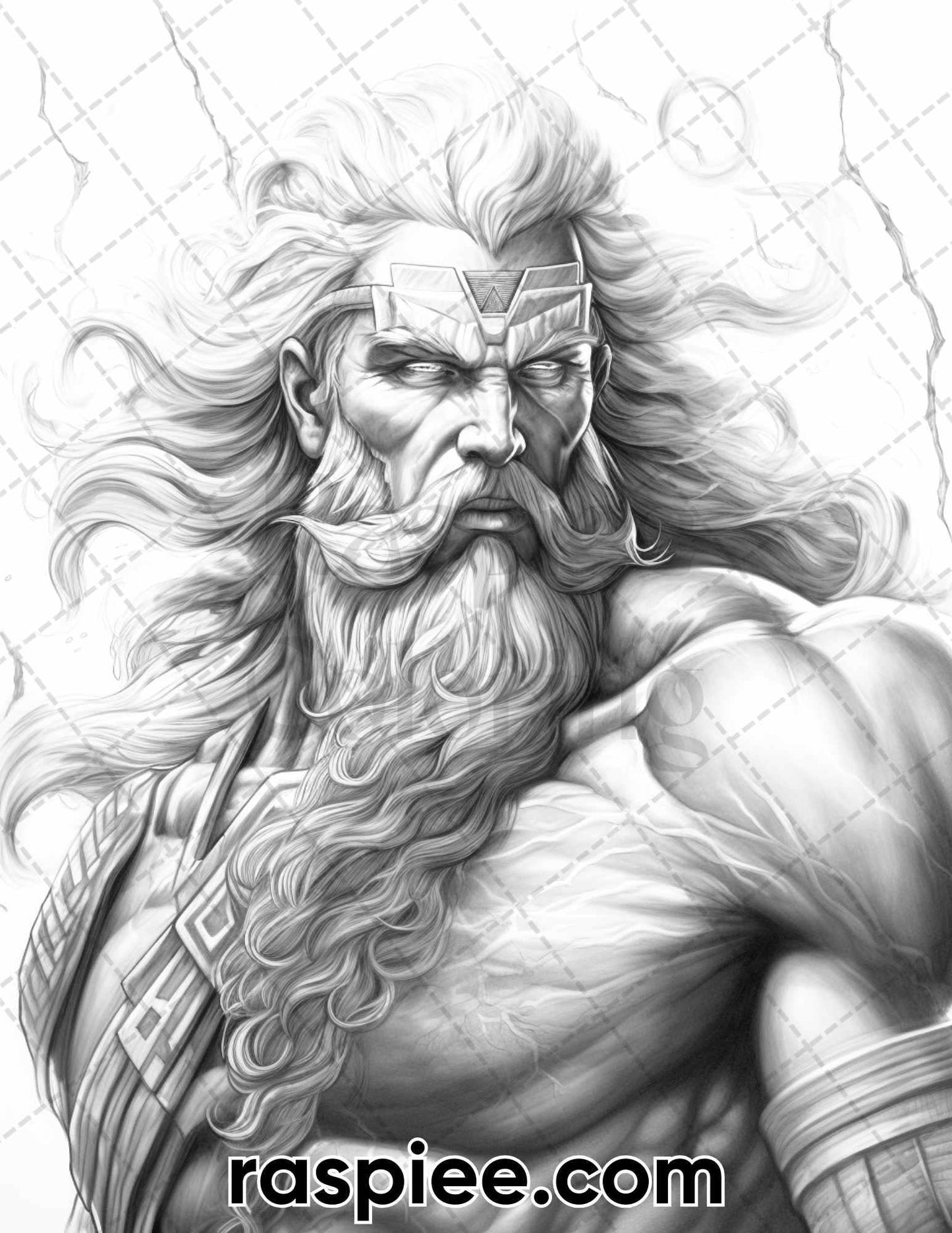 52 Mythology Gods Grayscale Coloring Pages for Adults, Printable PDF Instant Download