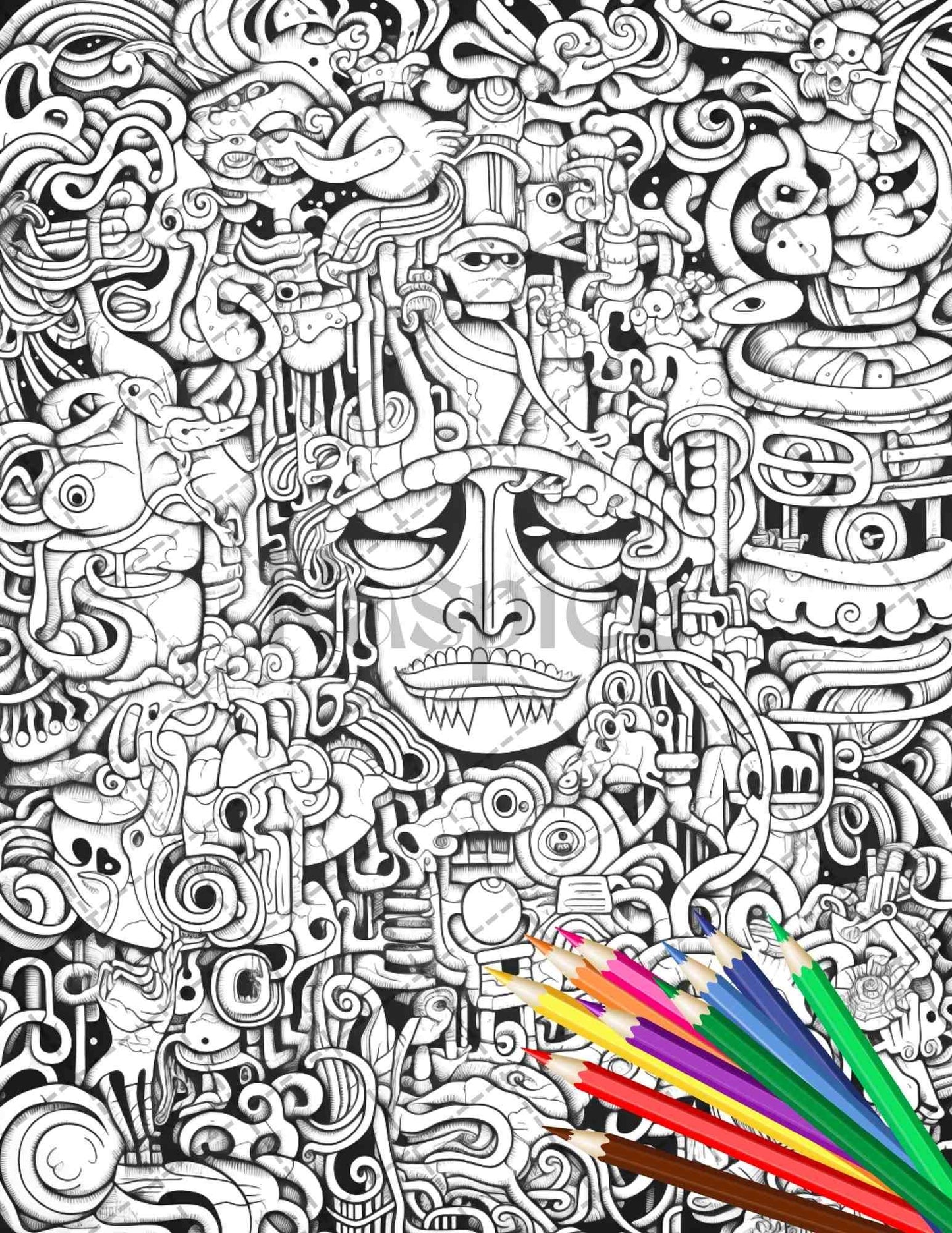 Psychedelic Trippy Coloring Book Printable for Adults, Grayscale Coloring Page, PDF File Instant Download