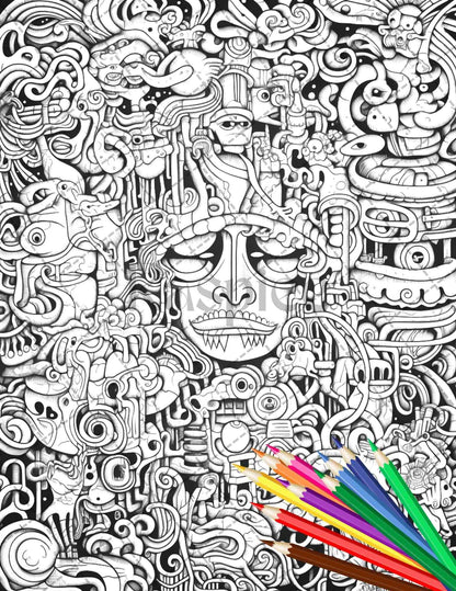 Psychedelic Trippy Coloring Book Printable for Adults, Grayscale Coloring Page, PDF File Instant Download