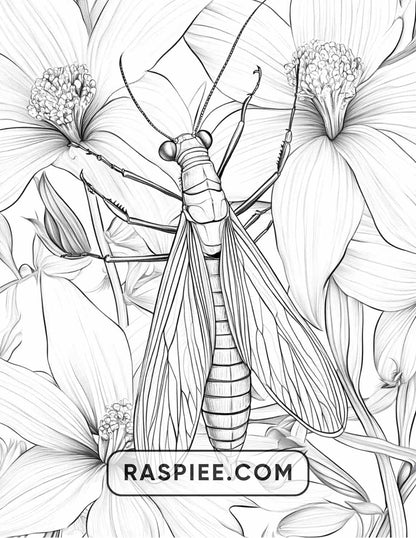 Insects and Flowers Adult Coloring Pages