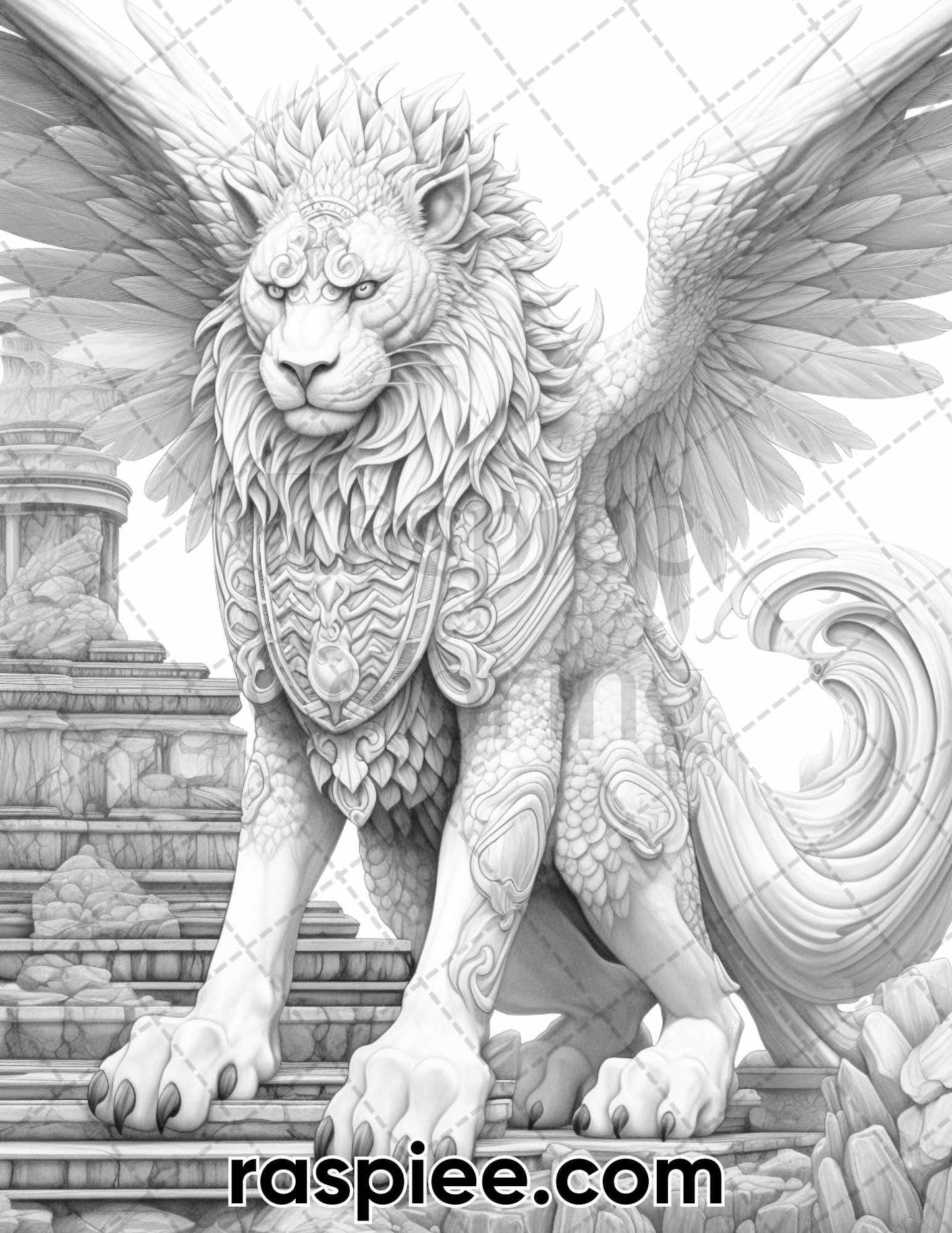60 Mythical Creatures Grayscale Coloring Pages for Adults, Printable PDF Instant Download