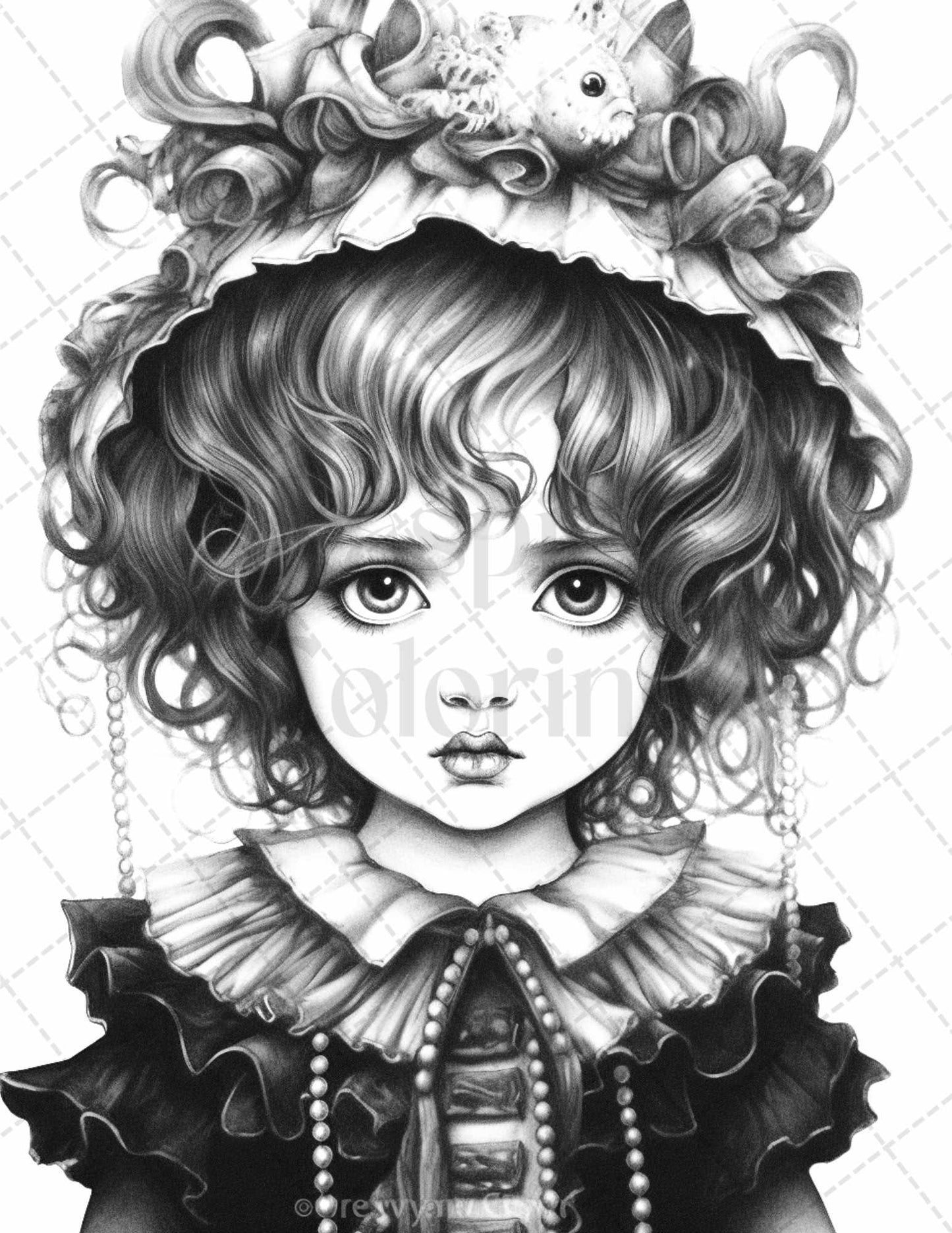 60 Adorable Gothic Girls Grayscale Coloring Pages Printable for Adults, PDF File Instant Download