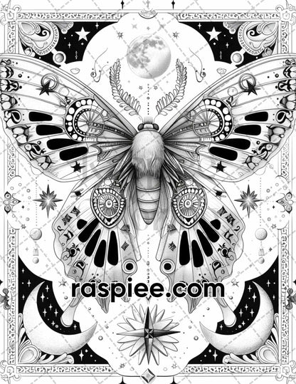 77 Butterflies and Moths Grayscale Adult Coloring Pages, Printable PDF Instant Download