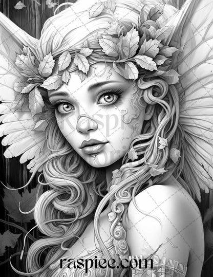 60 Halloween Zombie Fairy Grayscale Coloring Pages Printable for Adults, PDF File Instant Download