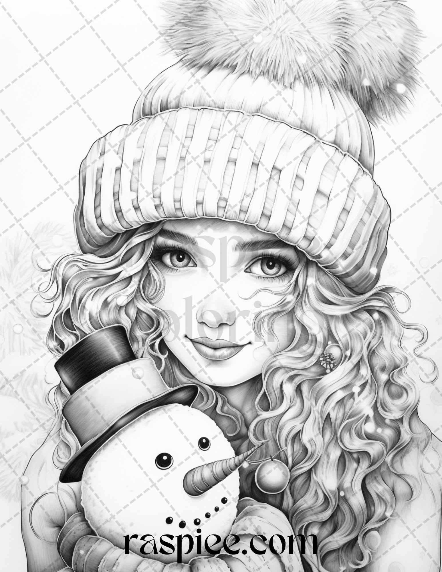 60 Beautiful Winter Girls Grayscale Coloring Pages Printable for Adults, PDF File Instant Download