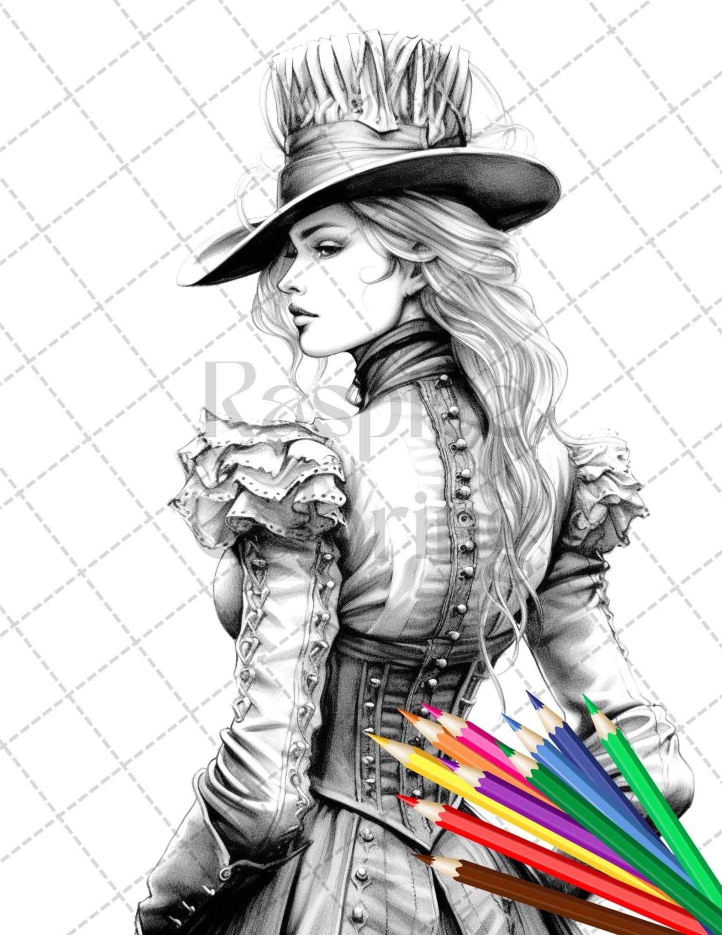 50 Victorian Fashion Grayscale Coloring Pages Printable for Adults, PDF File Instant Download