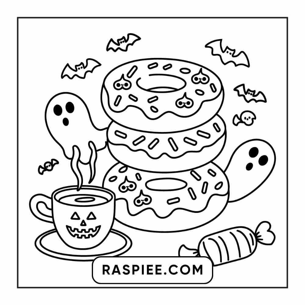 100 Bold Easy Spooky Food & Drinks Coloring Pages Printable PDF Instant Download
