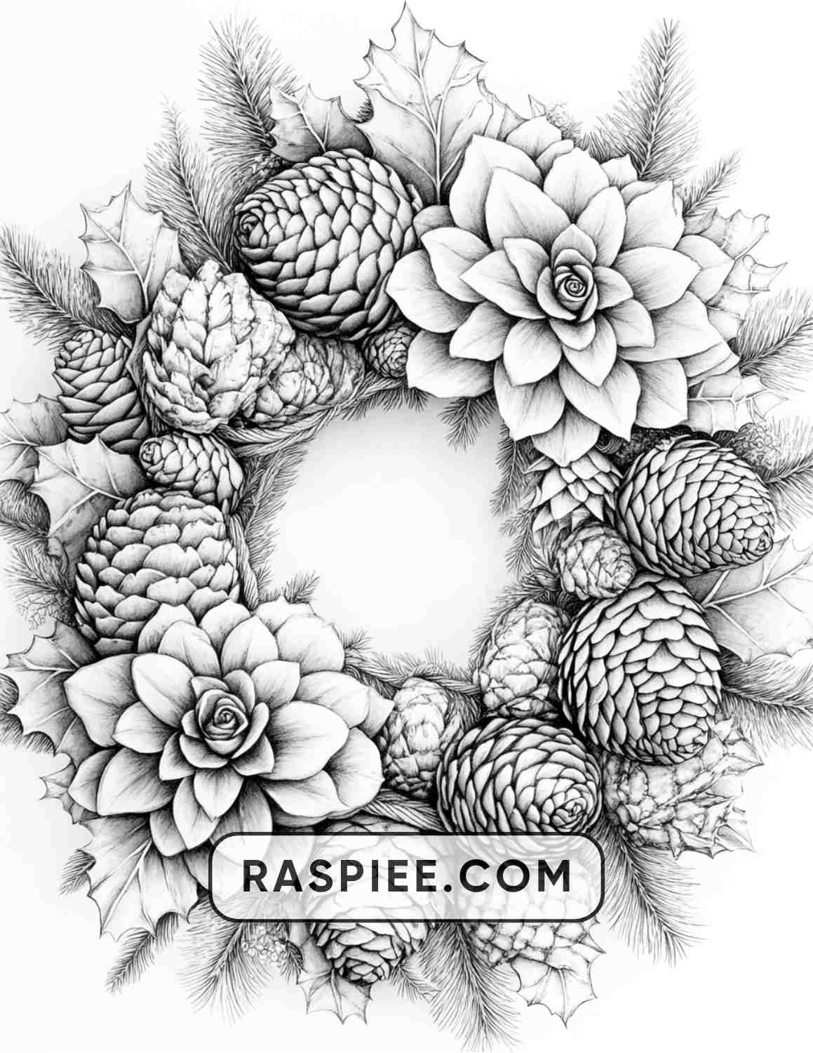 72 Christmas Wreaths Adult Coloring Pages