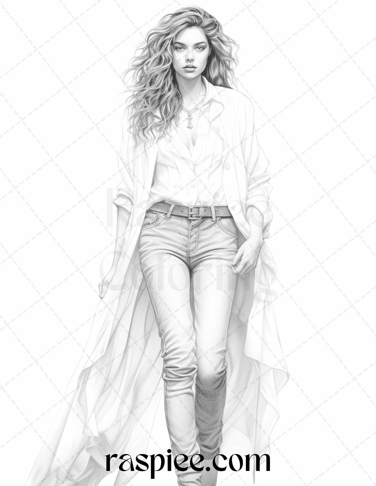 Fashion Show Grayscale Coloring Pages Printable for Adults, PDF File Instant Download