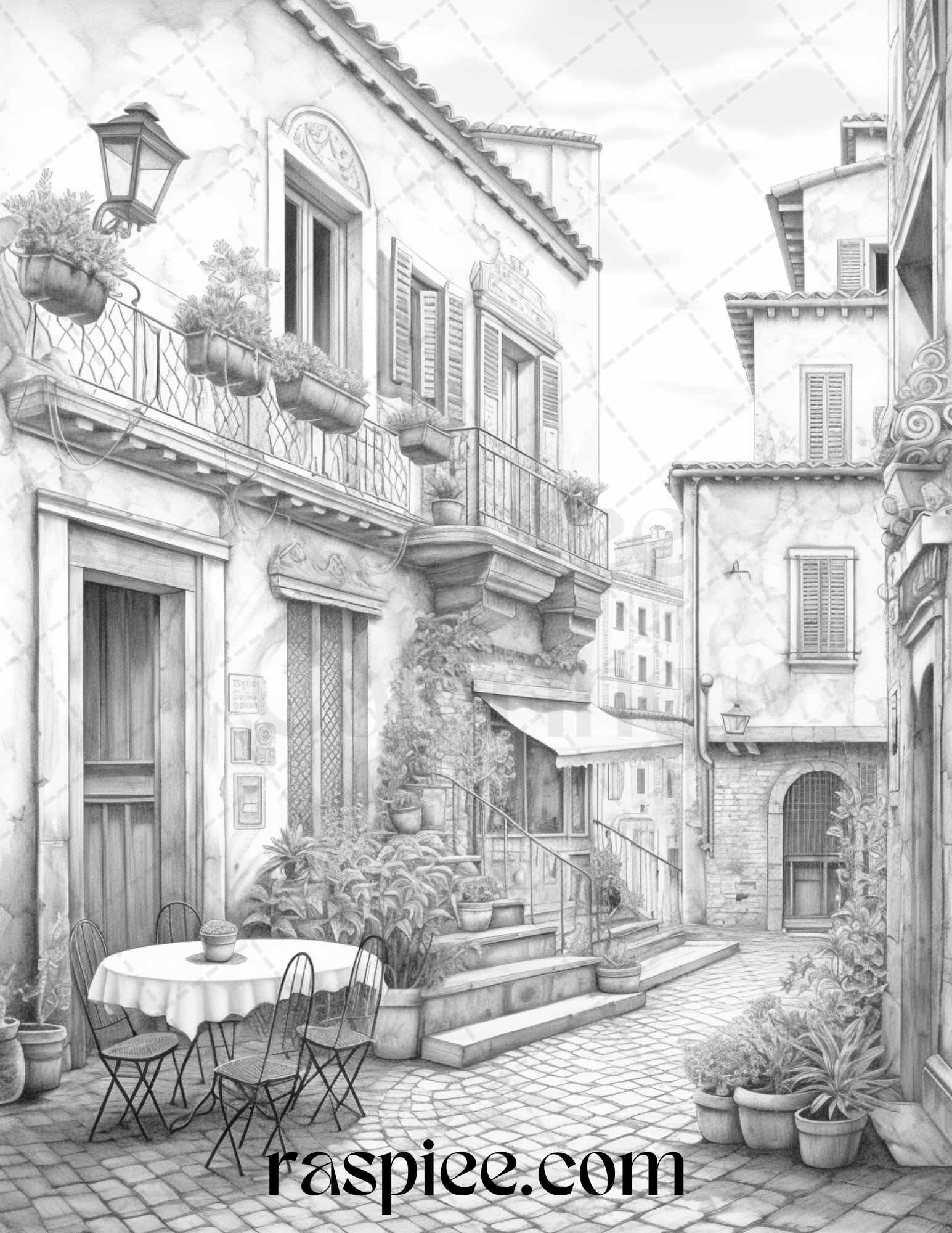 Roman Architecture Grayscale Coloring Pages Printable for Adults, PDF File Instant Download