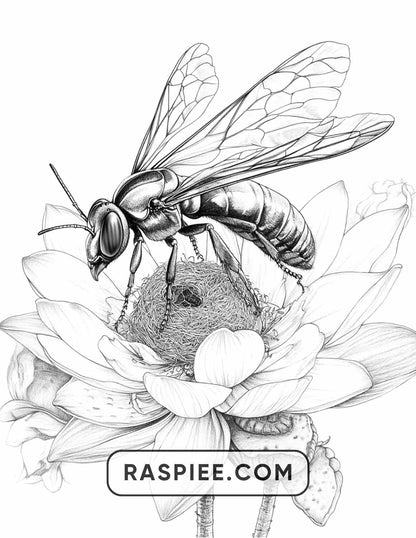 Insects and Flowers Adult Coloring Pages
