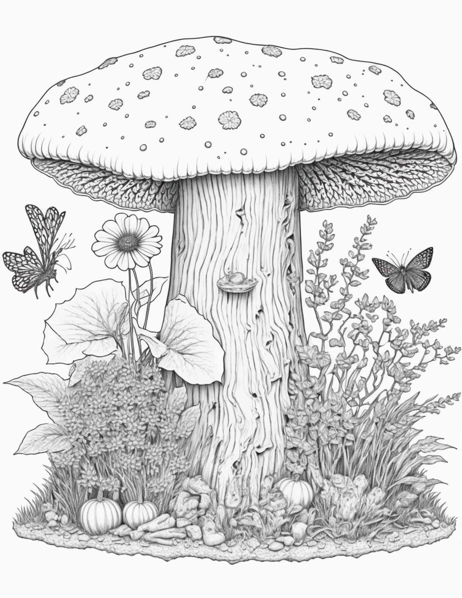 100 Mushroom Forest Coloring Pages Printable for Adults and Kids, Grayscale Coloring Book, Printable PDF File Instant Download