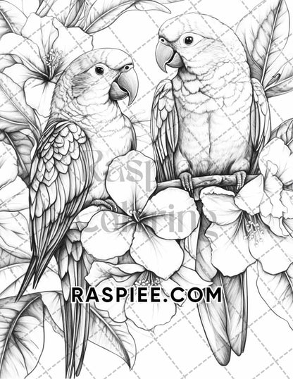 Flowers and Birds Adult Coloring Pages Printable PDF Instant Download