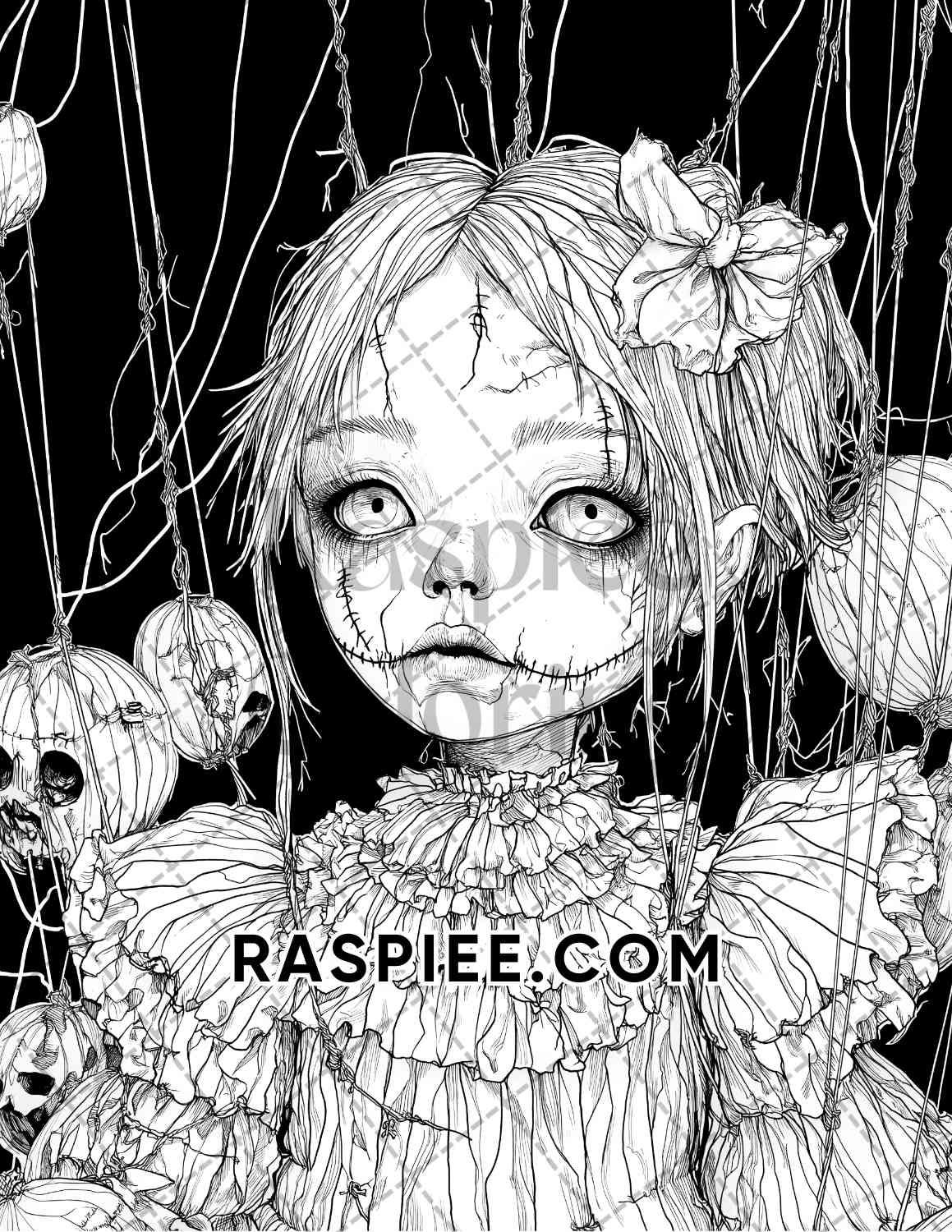 Haunted Dolls Halloween Horror Adult Coloring Pages Printable PDF Instant Download
