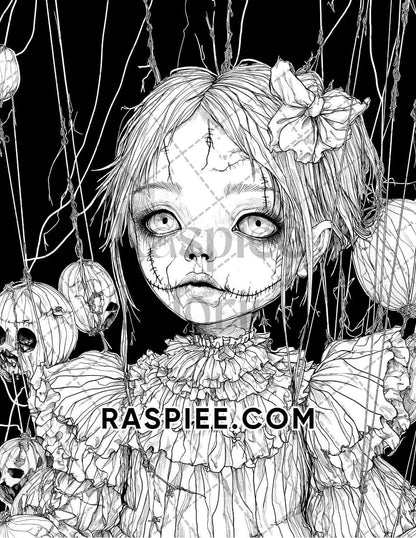 Haunted Dolls Halloween Horror Adult Coloring Pages Printable PDF Instant Download