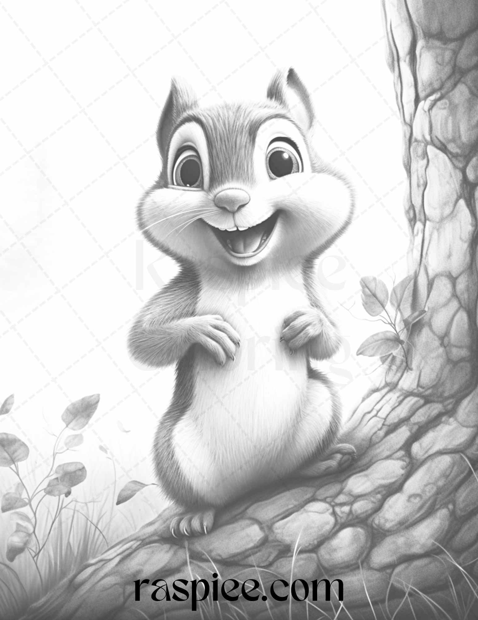 52 Adorable Squirrels Grayscale Coloring Pages Printable for Adults Kids, PDF File Instant Download