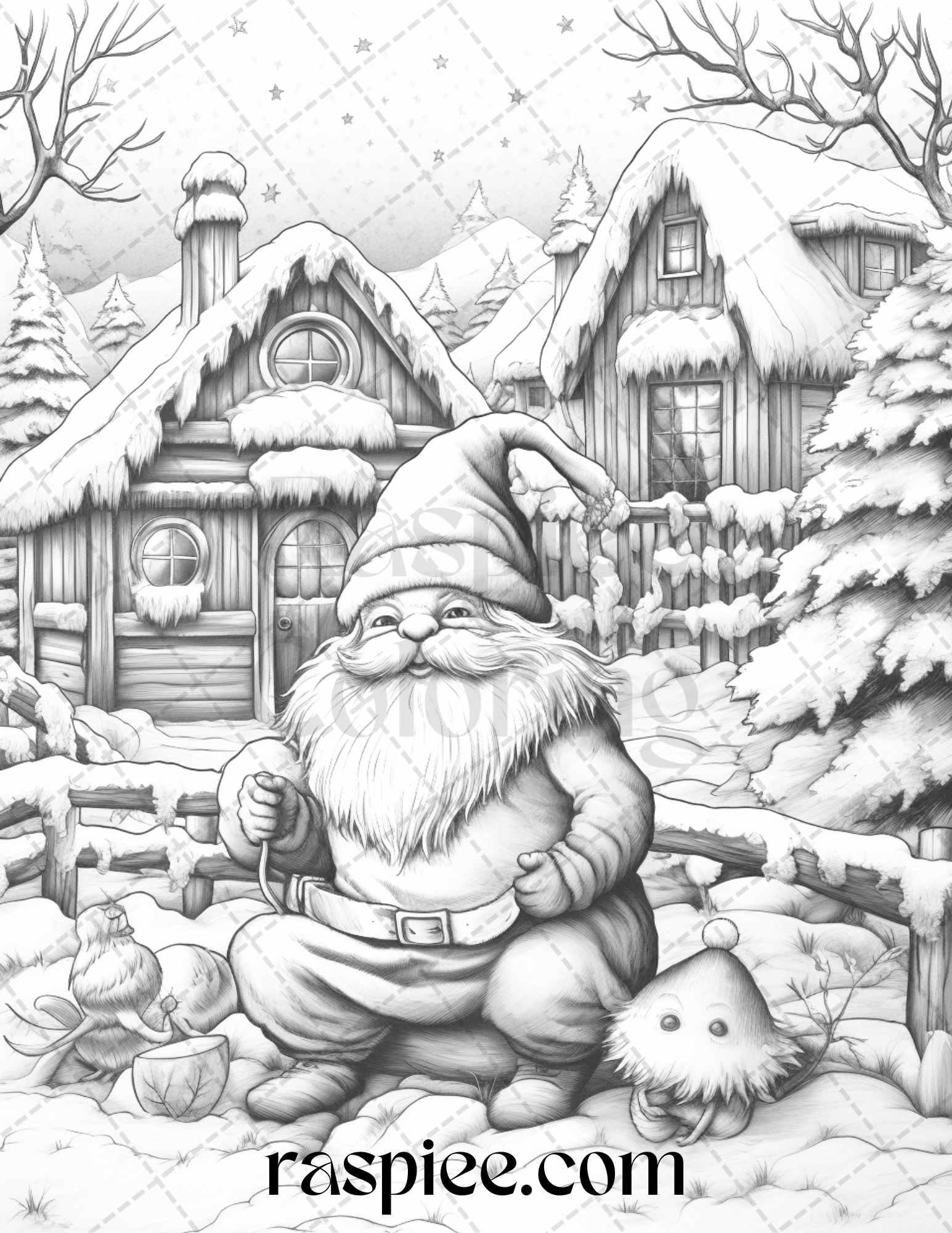 60 Christmas Gnomes Grayscale Coloring Pages Printable for Adults and Kids, PDF File Instant Download