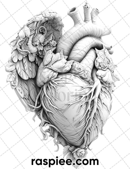 55 Gothic Valentines Day Grayscale Adult Coloring Pages, Printable PDF Instant Download