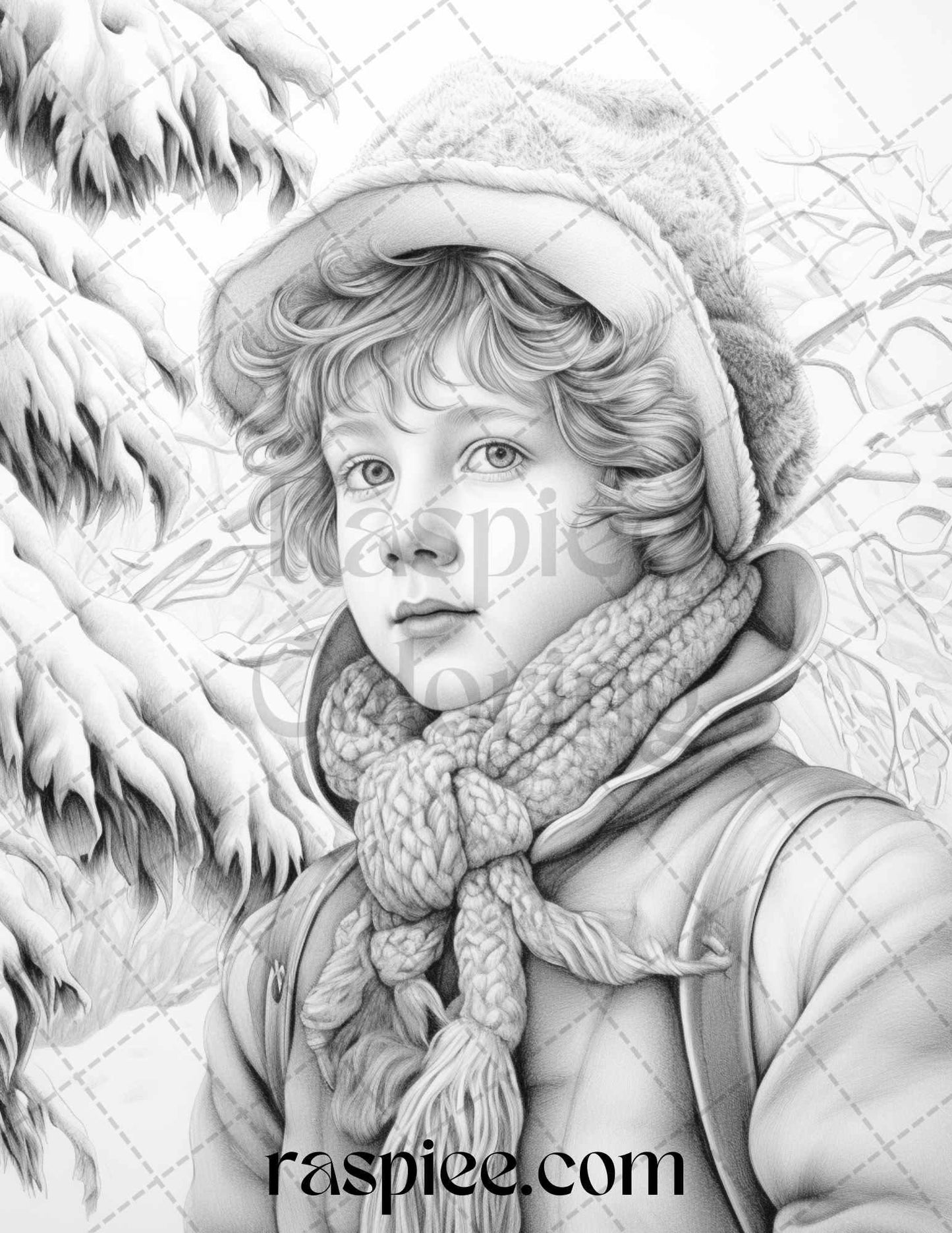 60 Victorian Winter Portrait Grayscale Coloring Pages Printable for Adults, PDF File Instant Download