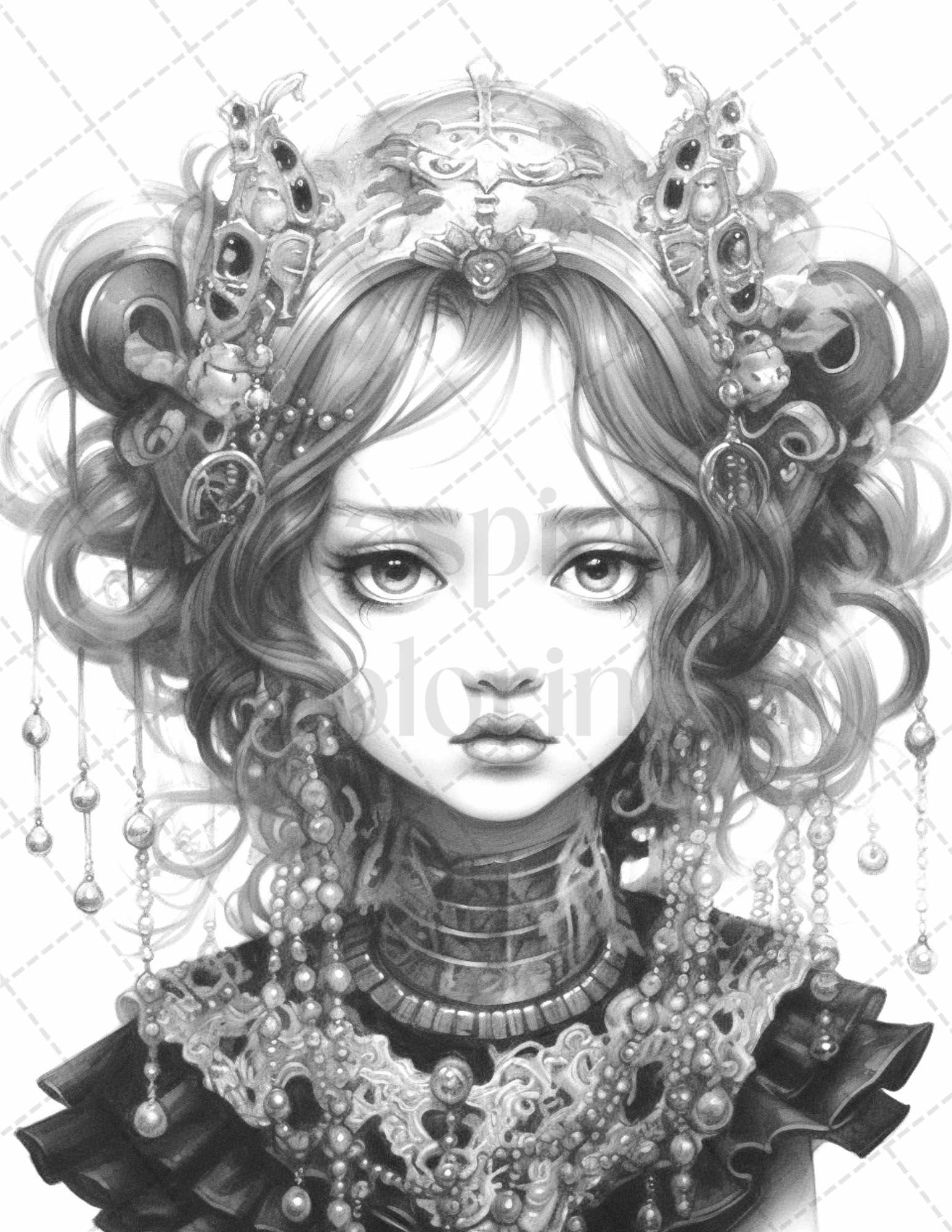 60 Adorable Gothic Girls Grayscale Coloring Pages Printable for Adults, PDF File Instant Download