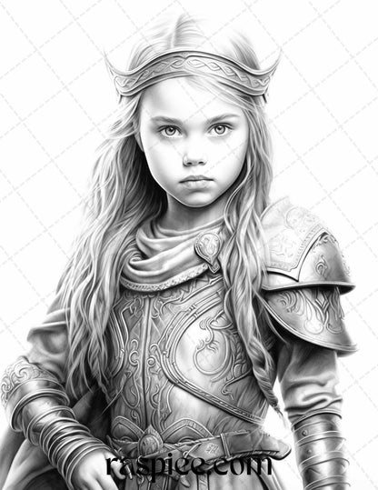 58 Little Viking Girls Boys Portrait Grayscale Coloring Pages Printable, PDF File Instant Download